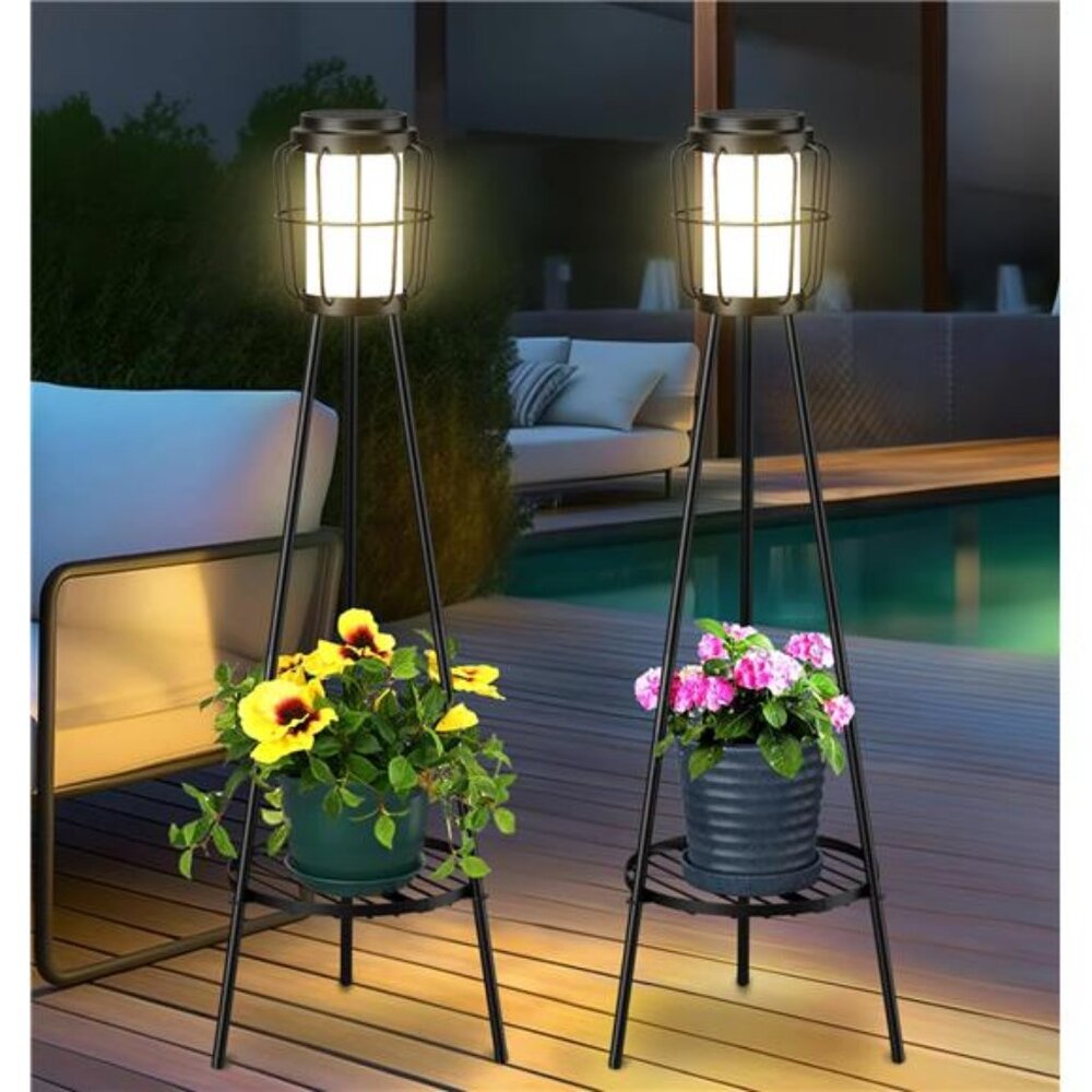 2 Pack Solar Lights with Plant Stand, Outdoor Floor Lamps, Waterproof Solar